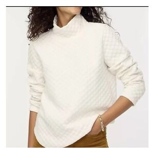 NWT J Crew Quilted Diamond Knit Mock‎ Neck Long Sleeve Pullover Ivory Size L